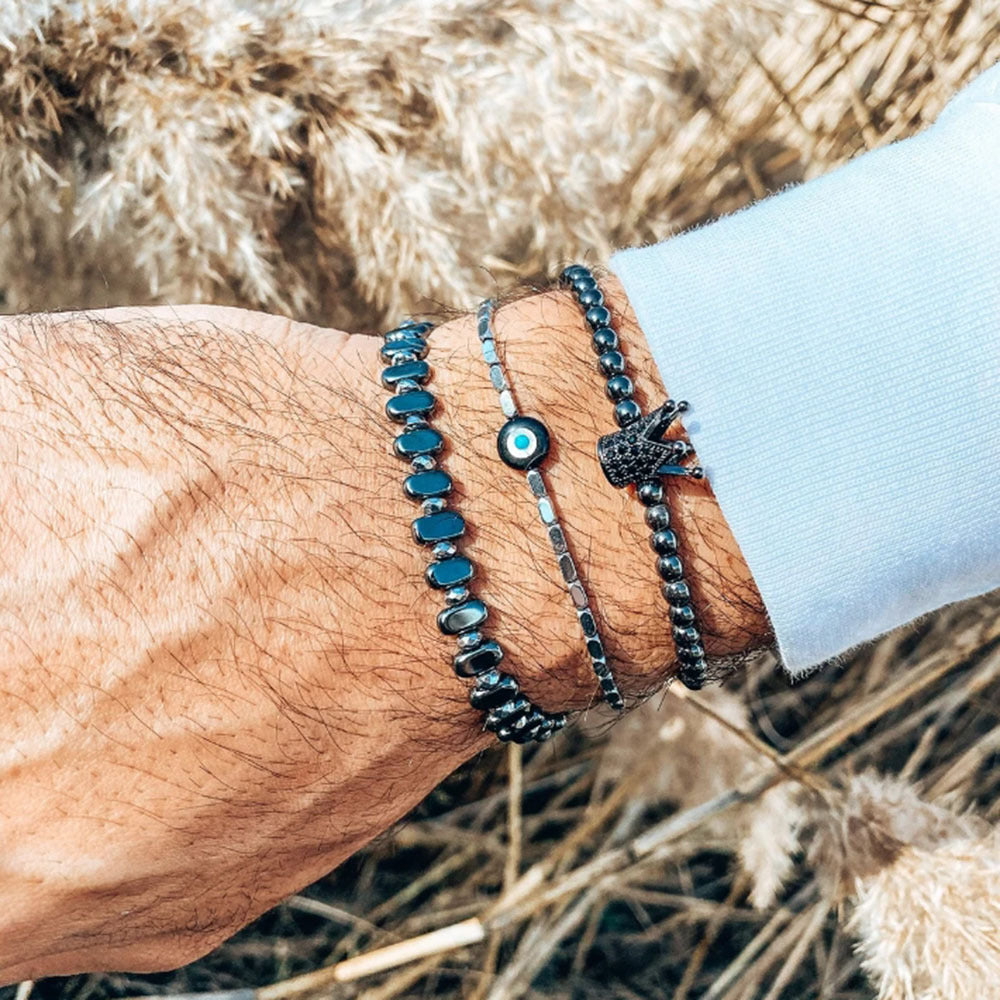 Wholesale black frosted wear copper with zirconium diamond ball flying saucer long bracelet set